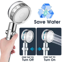 High Pressure Shower Head Adjustable 360° Rotation Turbine Water Saving Shower