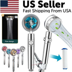 High Pressure Shower Head Adjustable 360° Rotation Turbine Water Saving Shower